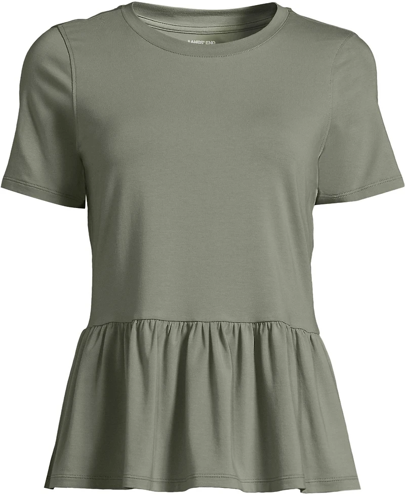 Lands' End Plus Short Sleeve Lightweight Jersey Crew Neck Peplum Tee