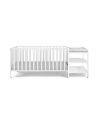 Jujabu 3 in 1 Convertible Crib and Changing Table Combo White Solid Wood with Storage Shelves