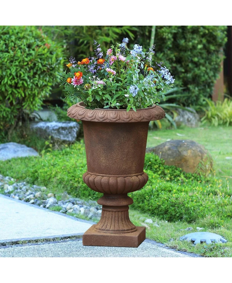 LuxenHome Rustic Brown MgO Indoor/Outdoor Urn Planter, 15" Diameter
