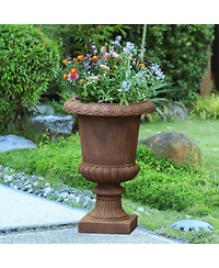 LuxenHome Rustic Brown MgO Indoor/Outdoor Urn Planter, 15" Diameter
