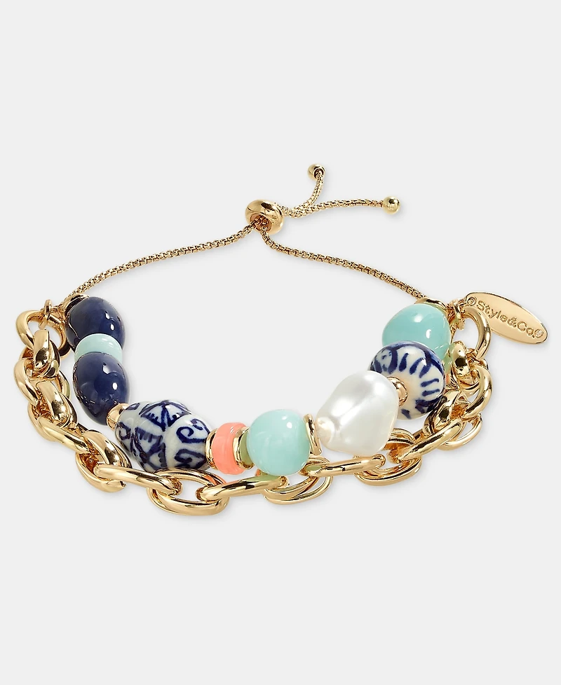 Style & Co Gold-Tone Beaded Slider Bracelet, Macy's Exclusive