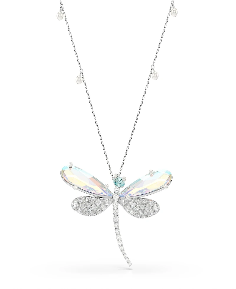 Ariana Grande x Swarovski Pendant and Brooch, Crystal Pearl, Mixed Cuts, Dragonfly, White, Rhodium Plated