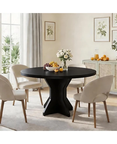 gaomon Round Dining Table, 47" Kitchen Table for 4-6 People, Circle Tables with Sturdy Pedestal Base, Space Saving Dinning Room Furniture