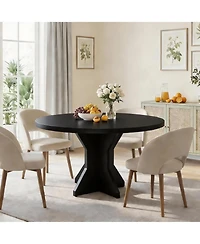gaomon Round Dining Table, 47" Kitchen Table for 4-6 People, Circle Tables with Sturdy Pedestal Base, Space Saving Dinning Room Furniture