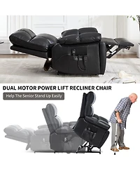 Maison Boucle Oversized Power Lift Recliner Chair for Elderly, Faux Leather Dual Motor Infinite Position with Massage, Heat, Remote & Cup Holders