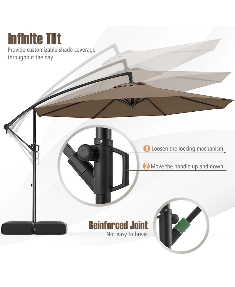 Sugift 10 ft Offset Hanging Patio Cantilever Umbrella with Tilt