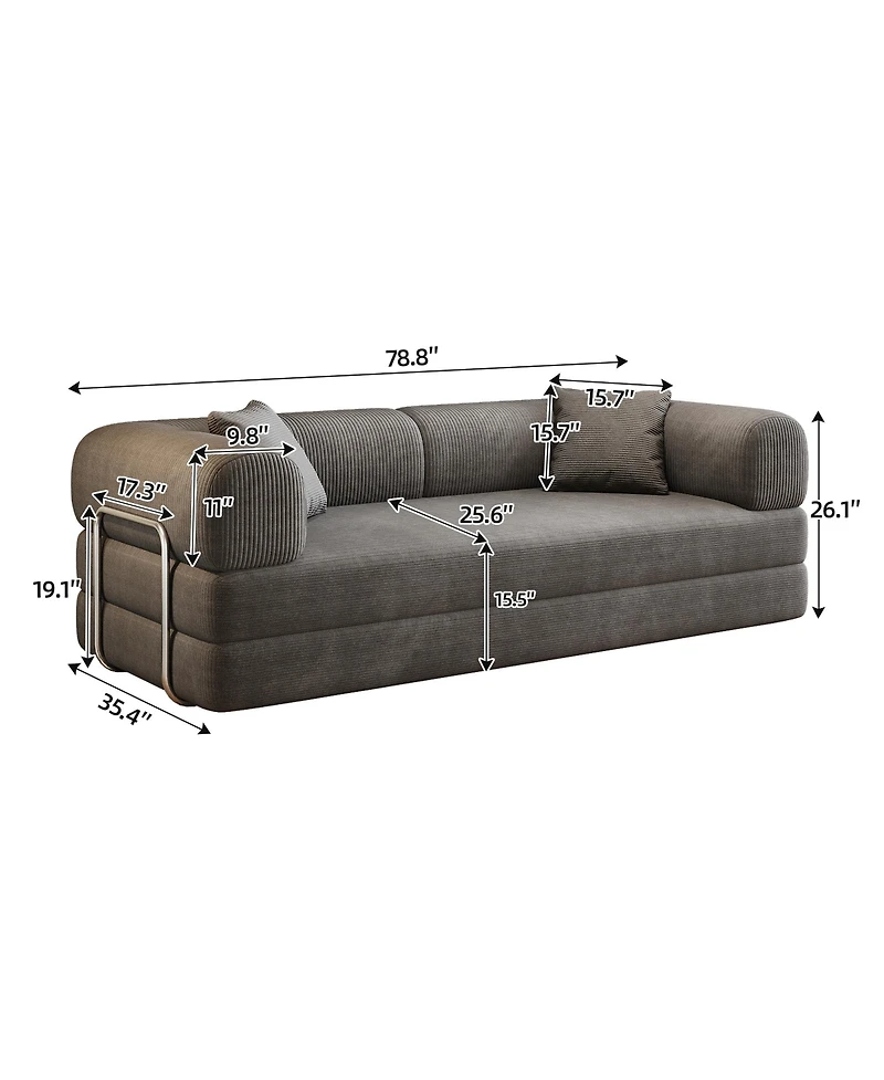 Rainsken Stylish Corduroy Sleeper Sofa Bed, 78.8" 2-Seater Convertible Loveseat, Boneless Modular Sectional with Pillow Back Support for Living R