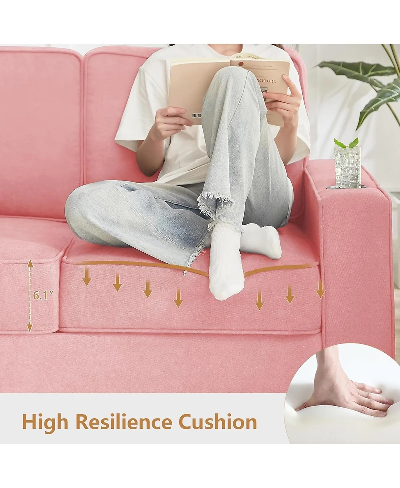 Rainsken Modern 3-Seater Sofa Couch, 83.86" Snowfleece Fabric Sofa, Comfy Compressed Couch with 2 Cup Holders for Living Room, Office