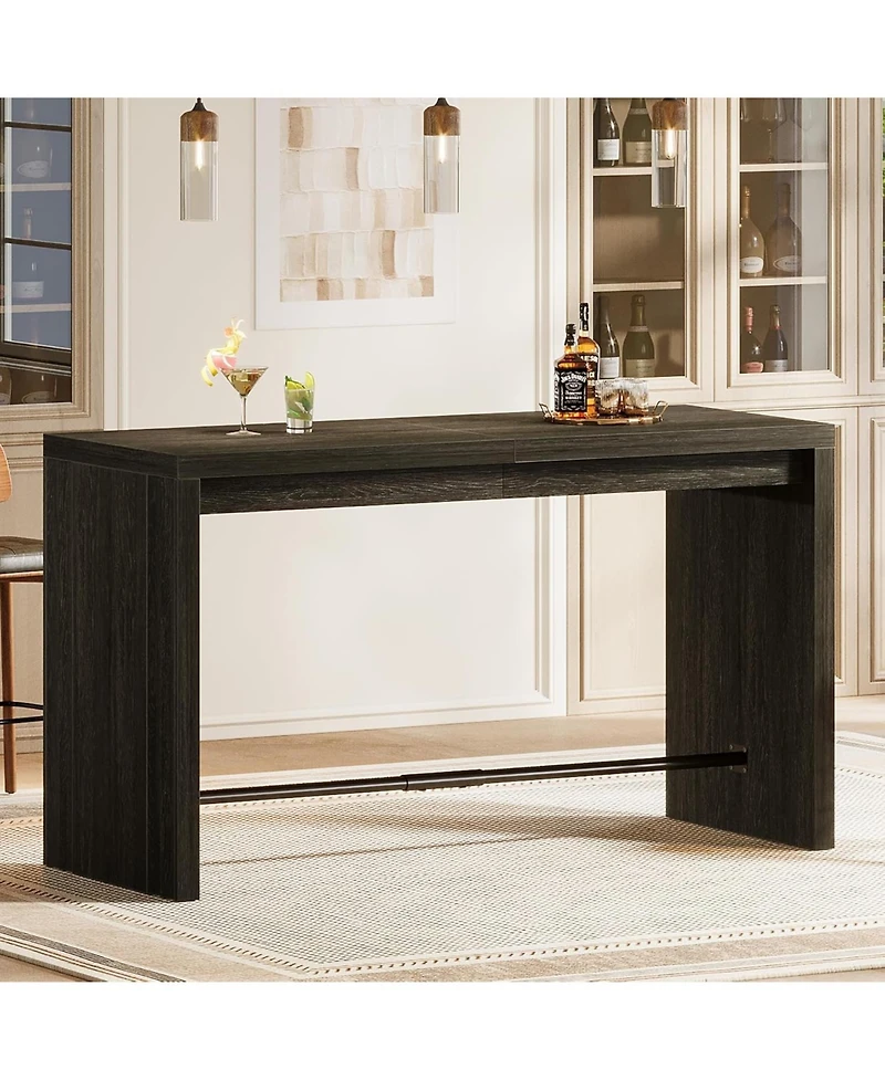 Tribesigns Bar Table, 63-Inch Modern Counter Height Pub Table with Metal Footrest, Rectangular High Bar Dining Table