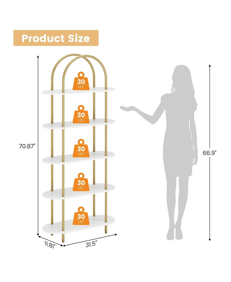 gaomon 2Pcs 71" Bookshelf 5 Tier Bookcase Arched Display Racks Tall Bookshelf Freestanding Open Storage Shelf