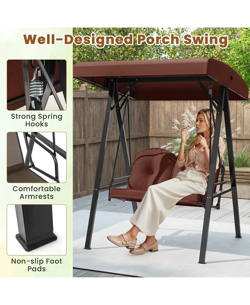 Sugift Two Person Outdoor Porch Swing with Metal Stand and Canopy
