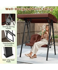 Sugift Two Person Outdoor Porch Swing with Metal Stand and Canopy