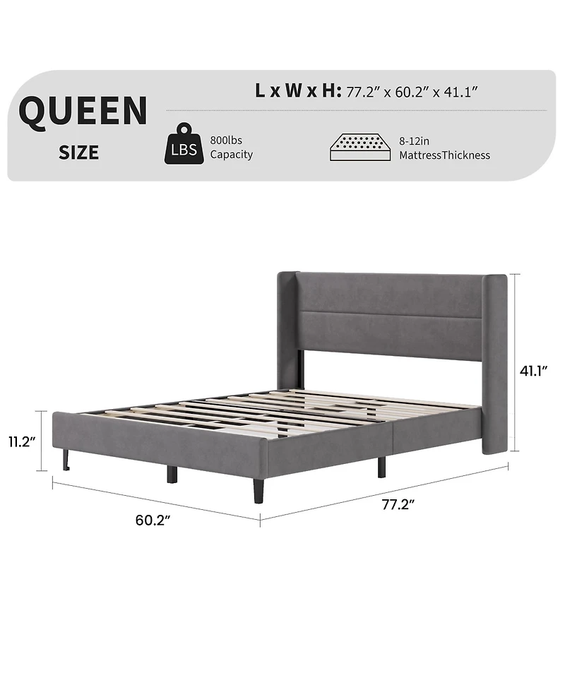 Homfan Upholstered Platform Bed Frame with Soft Headboard - Reinforced Wooden Slats