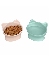 Aronkl Elevated Cat Food Water Bowls Set of 2 Whisker Friendly Raised Pedestal Dishwasher Safe 6.5 Oz