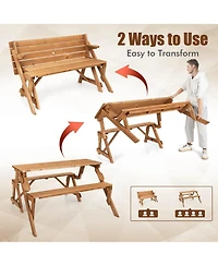 Sugift 2 in 1 Transforming Wooden Picnic Table Bench with Umbrella Hole