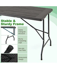 Sugift 5 ft Folding Picnic Table with Wood Grain Hdpe Top and Non Slip Pads