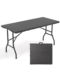 Sugift 5 ft Folding Picnic Table with Wood Grain Hdpe Top and Non Slip Pads