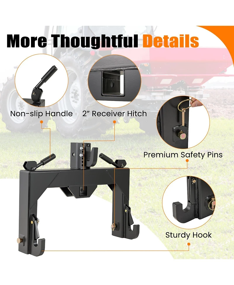 Sugift Three Point Quick Hitch with Adjustable Bolts for Tractors