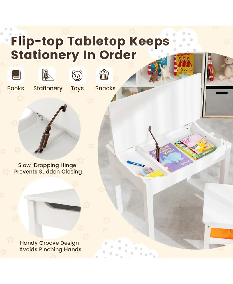 Gouun Flip-Top Kids Activity Table and Chair Set with Hidden Storage
