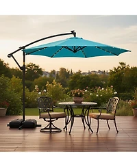 Sugift 10 ft Solar Offset Hanging Umbrella with Base and Led Lights