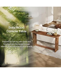 Tribesigns Solid Wood Media Console, 63" Rustic Distressed Walnut Entryway Table, Farmhouse Sofa Table for Living Room, Hallway, Foyer