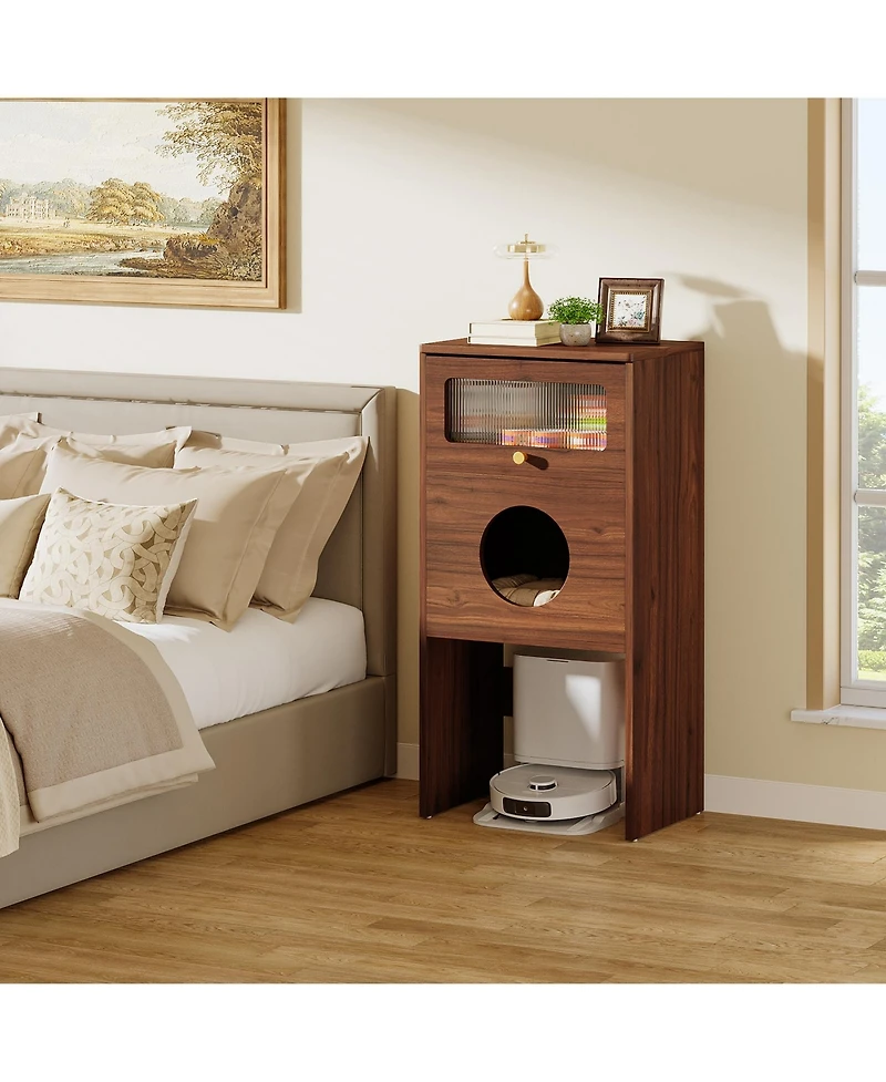 Tribesigns Hidden Cat Litter Box Enclosure with Storage, Frosted Door Cat House Furniture Cabinet