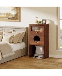 Tribesigns Hidden Cat Litter Box Enclosure with Storage, Frosted Door Cat House Furniture Cabinet