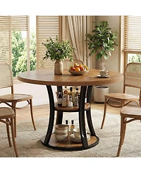 Tribesigns 3 Tier Round Dining Table for 24 39 Farmhouse Kitchen Table with Storage Space Saving Dinner Table