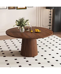 Maison Boucle 47" Round Kitchen Table for 4 Walnut Modern Farmhouse Pedestal Base
