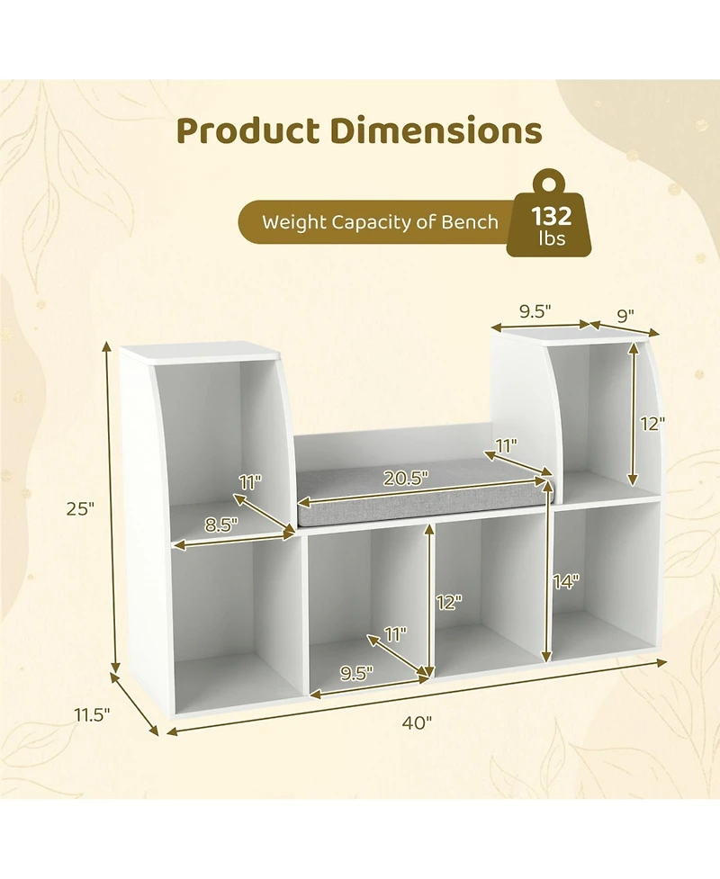 Sugift 40 in Kids Bookshelf with Reading Nook and Six Open Cubes