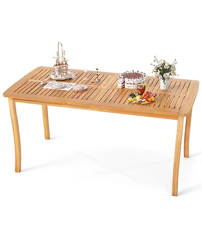 Sugift 63 in Outdoor Dining Table with Umbrella Hole Farmhouse Style