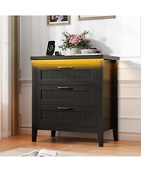 gaomon Farmhouse Drawer Dresser with Charging Station and Led Lights