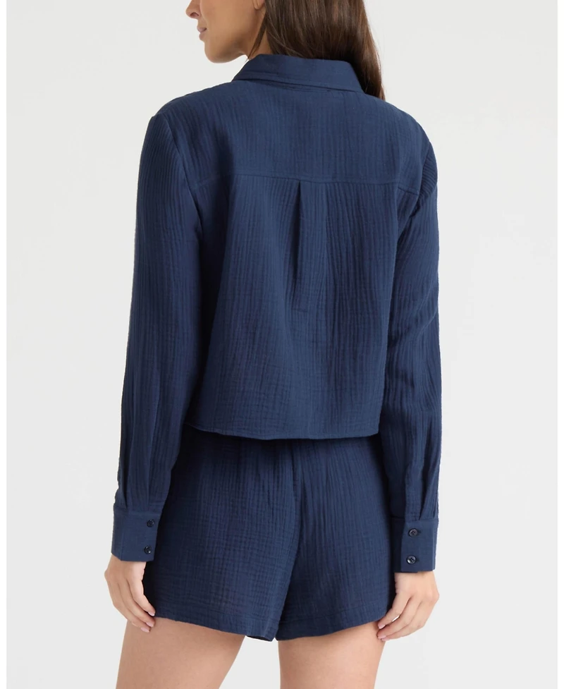 Ellen Tracy Women's Double Gauze Button Front Shirt