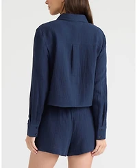 Ellen Tracy Women's Double Gauze Button Front Shirt