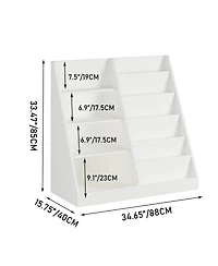 Rainsken Kids Bookshelf and Toy Storage Organizer - 4 Tier Wooden Bookcase Display Stand for Nursery, Playroom and Classroom