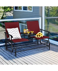 Gymax 2 Person Outdoor Patio Double Glider Chair Loveseat Rocking