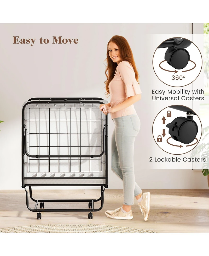 Gouun Cot Size Folding Bed Frame with Memory Foam Mattress and Metal Frame