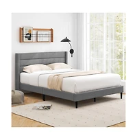 Gouun Linen Upholstered Platform Queen Bed Frame with Wingback Headboard