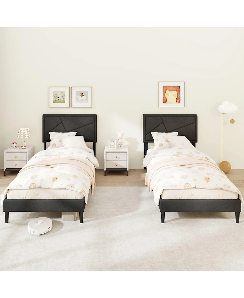 Gouun Twin Size Upholstered Platform Bed Frame with High Headboard