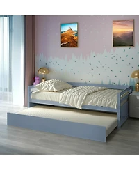 Gouun Twin Size Trundle Platform Bed Frame with Wooden Slat Support