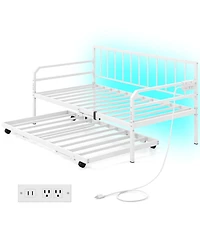 Gouun Adjustable Metal Twin Size Daybed with Charging Station and Led Light