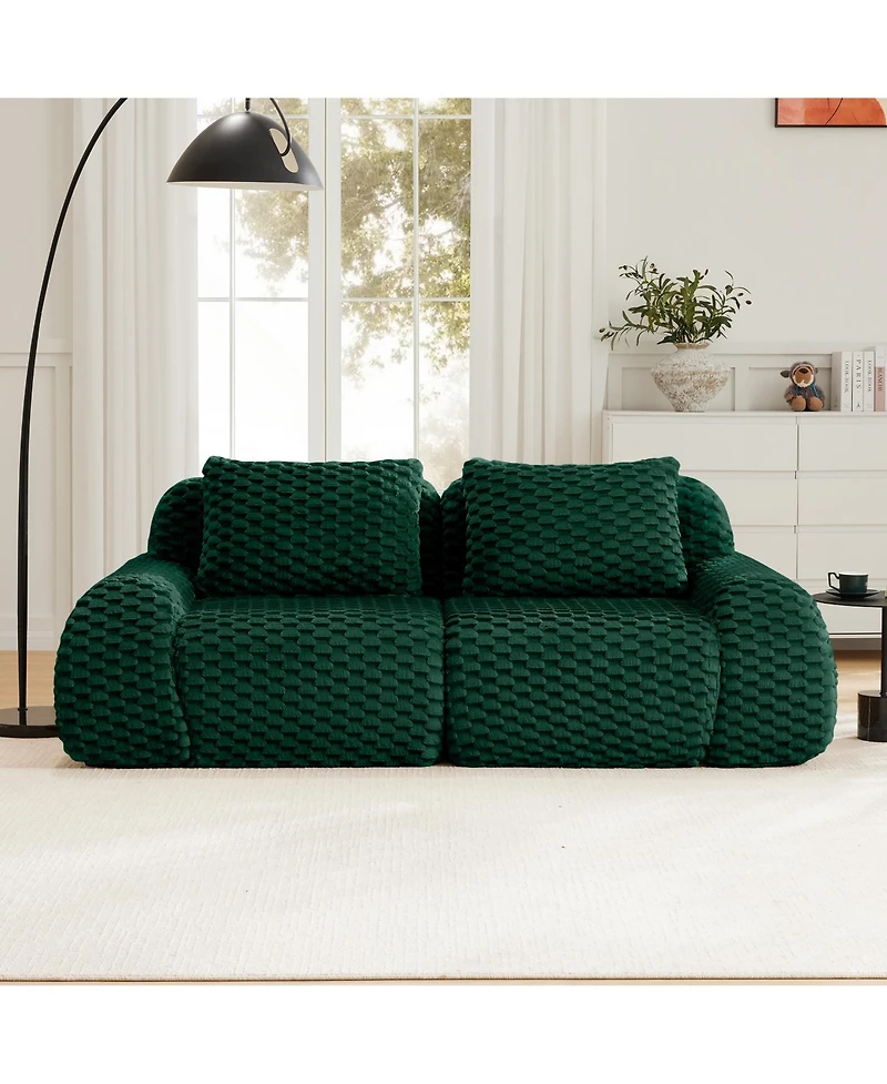 Rainsken Oversized 2-Seat Modular Sectional Sofa, 82 Inch Flannelette Fabric Couch with Deep Seating for Home Living Room