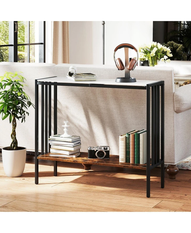 Gouun 36 in Industrial Console Table with Sintered Stone Top and Metal Frame