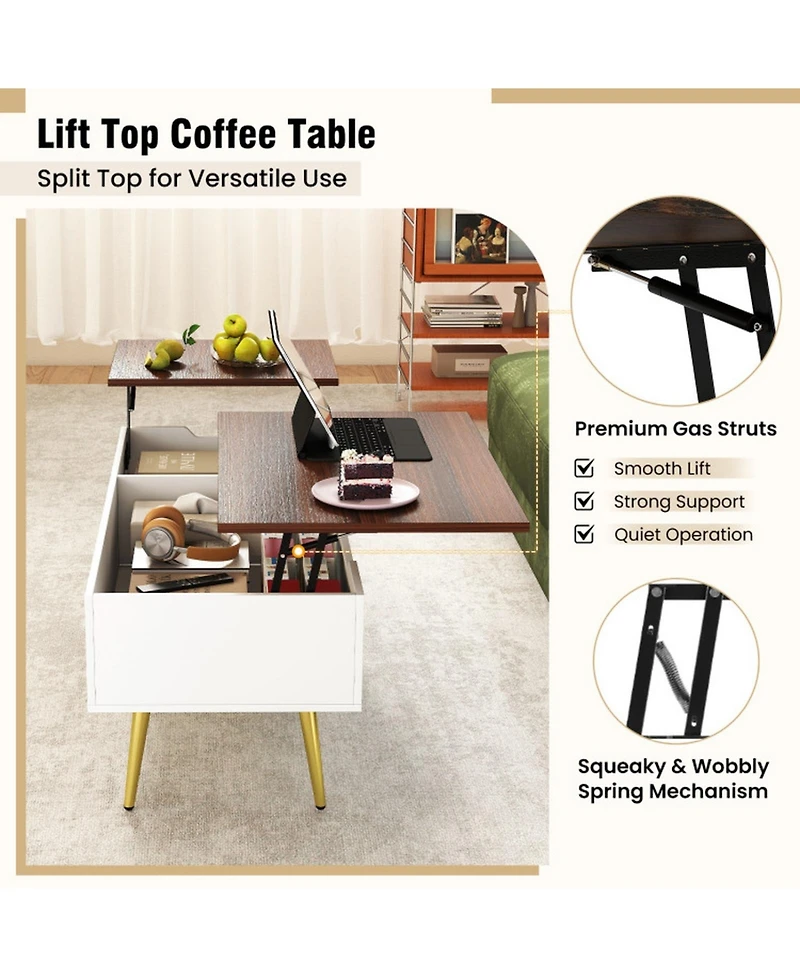 Gouun 47 in Split Lift-Top Coffee Table with Hidden Compartments
