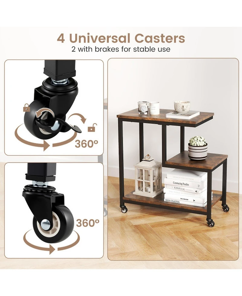 Gouun G-Shaped 3-Tier Mobile End Table with Locking Casters, 23 x 12 in
