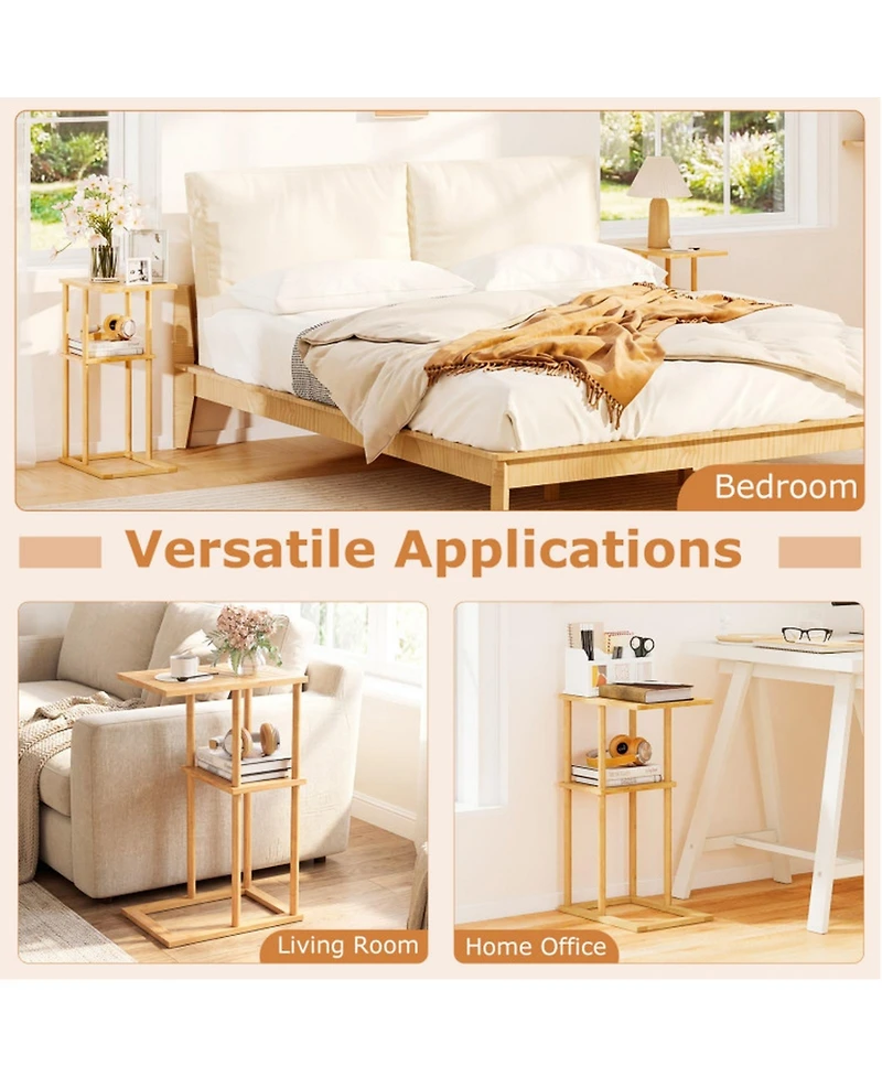 Gouun Set of 2 Bamboo Side Tables with 2-Tier Storage Shelves