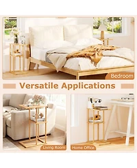 Gouun Set of 2 Bamboo Side Tables with 2-Tier Storage Shelves