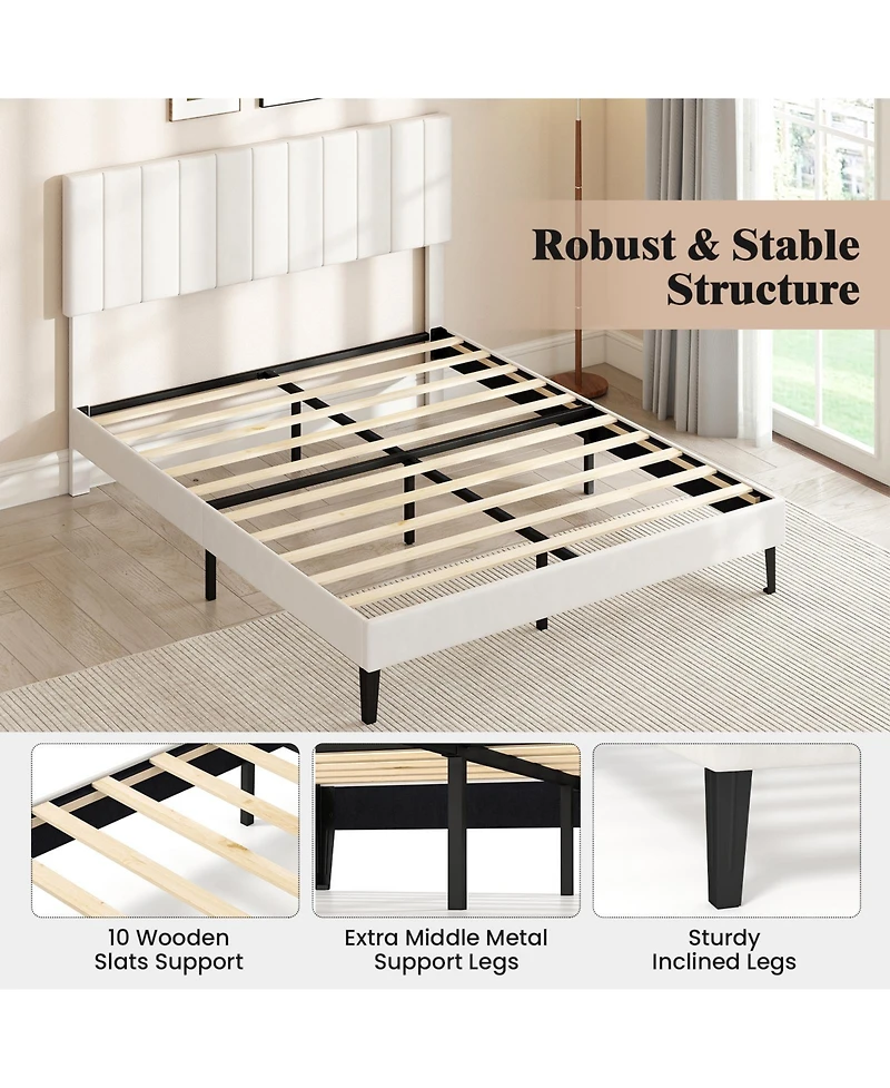 Gouun Queen Size Velvet Upholstered Platform Bed Frame