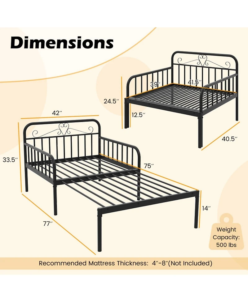Gouun Metal Extendable Metal Daybed with Slat Support