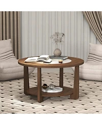 Gouun 31.5 in Farmhouse Round Coffee Table with 2-Tone Top and Storage Shelf